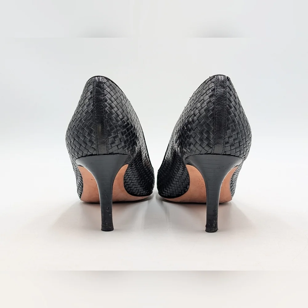 Cole Haan Grand.OS Women's Size 8B Woven Genuine Black Leather Heels Closed Toe